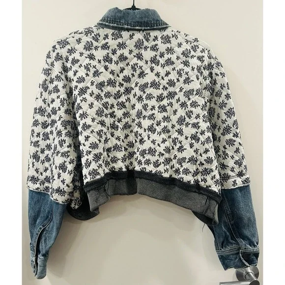 Free People Quilted Ditsy Denim Jacket XS / S Cottagecore Prairie Boho - Picture 6 of 16